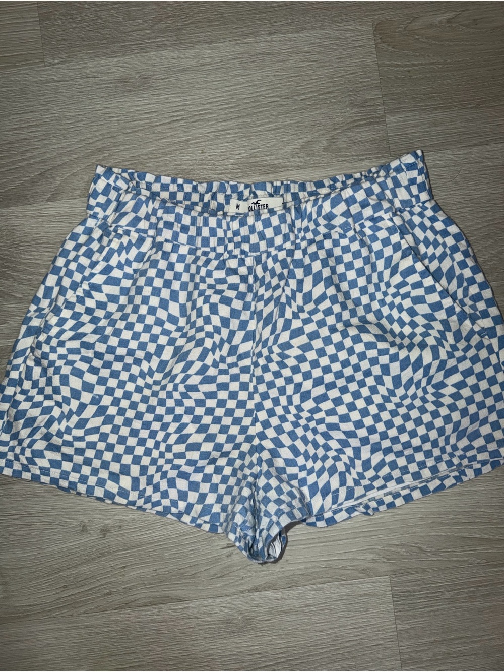 Hollister Blue & White Checkerboard Elastic-Waist Athletic Shorts